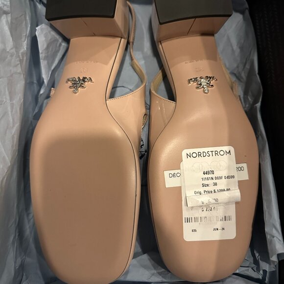 PRADA Decolette Logo Patent Leather Slingback Mary Jane Pumps Heel Sandals - Picture 13 of 15